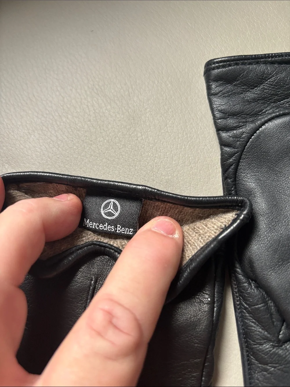 Womens Black Leather Gloves with Mercedes Logo Accent